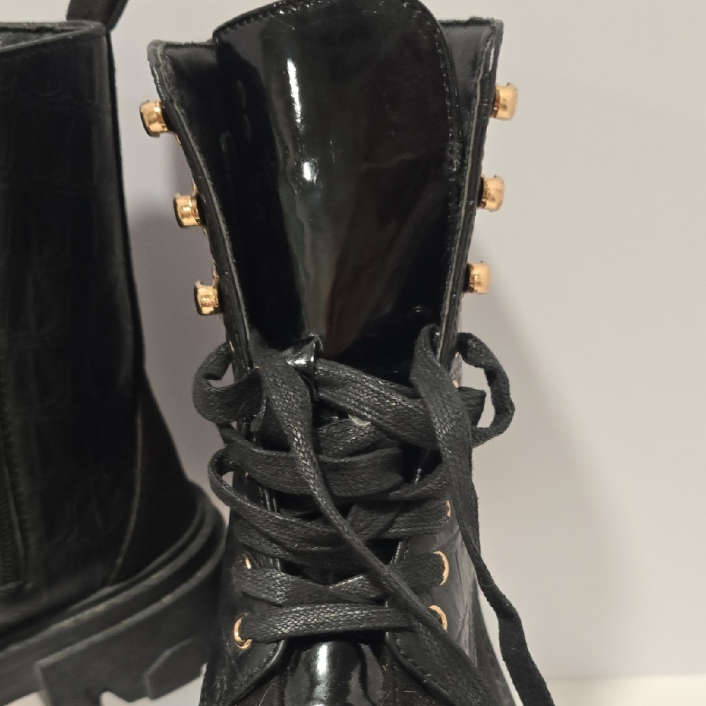 Sale!!! Black Combat Boots with Gold Accents - Picture 5 of 11